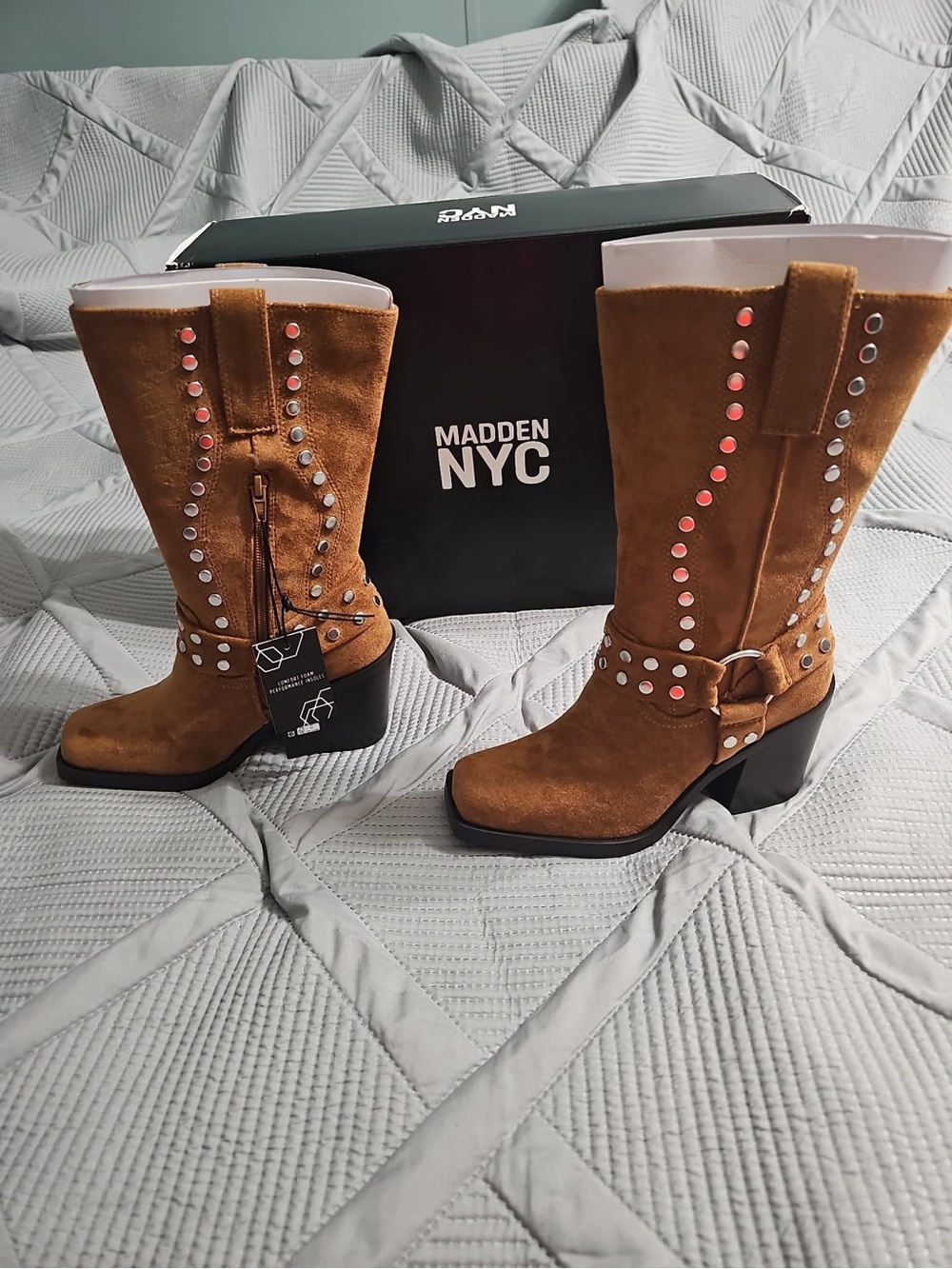 Madden NYC Cognac Moto Western Boots Women's Size 6 NEW IN BOX.